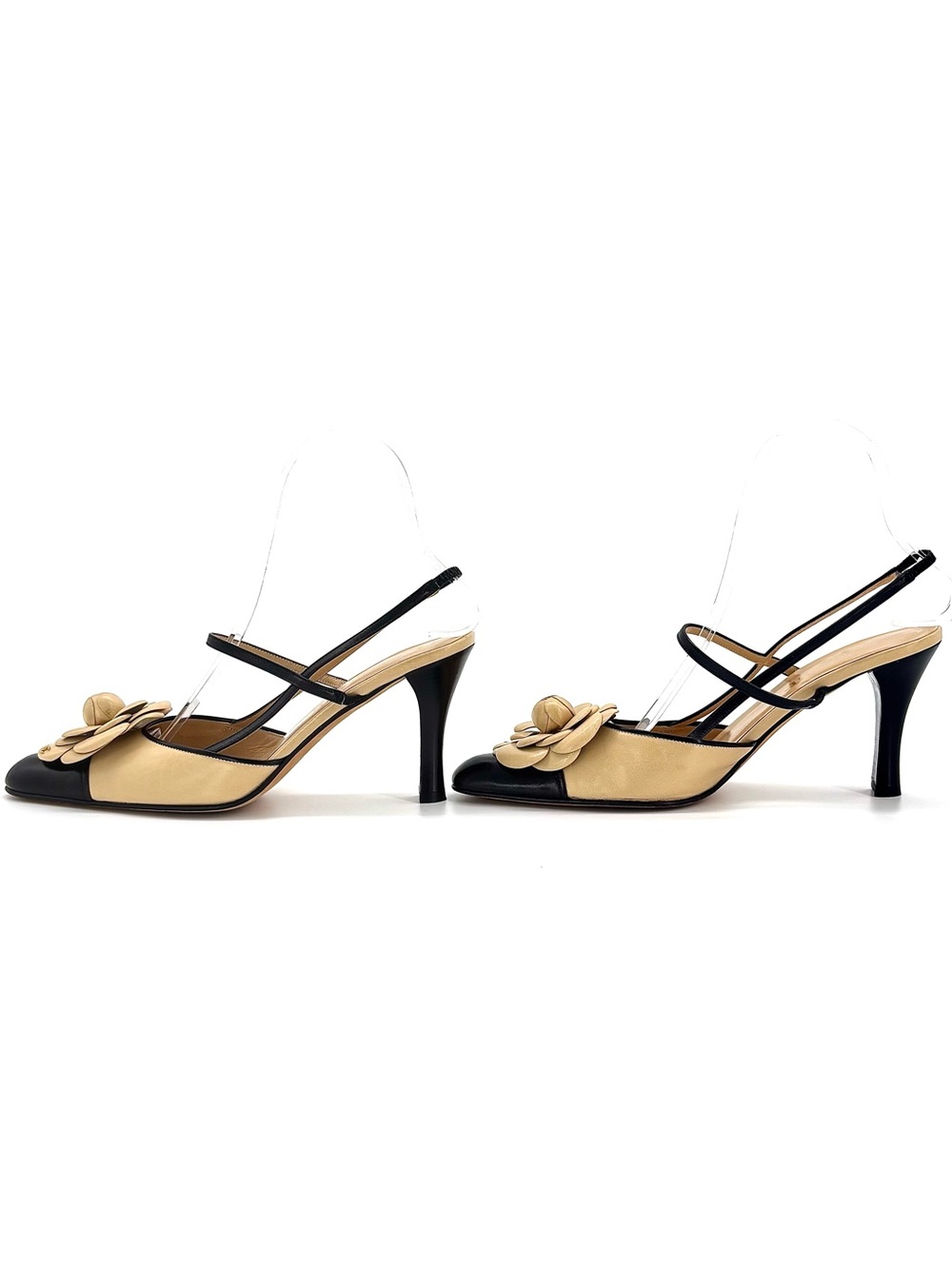Chanel Vintage Camellia Flower CC Logo Cap Toe Slingback Pumps 38 - Picture 4 of 9